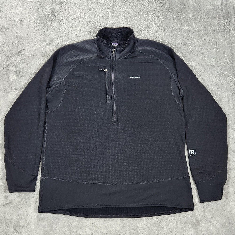 Patagonia R1 Pullover Mens Medium Black Polartec Grid Fleece 1/4 Zip‎ Base Layer